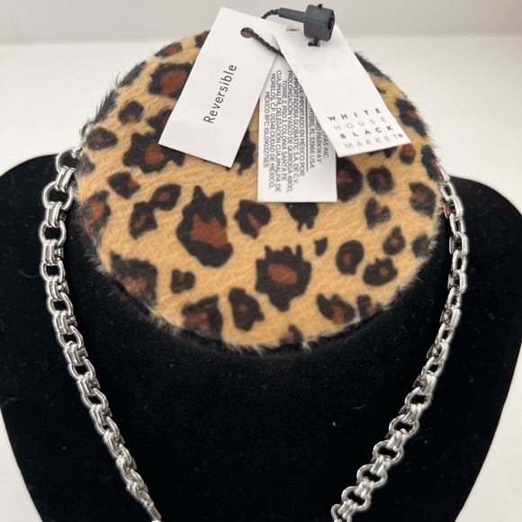 White House Black Market Reversible  Silver and Pave diamond like Necklace - Picture 3 of 5